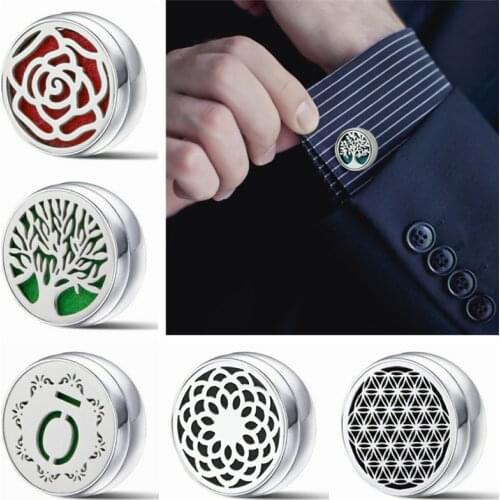 1 Pair 316L Stainless Steel Cufflinks 15mm Face Clip Aromatherapy Essential Oil Diffuser Locket Back with Strong Magnetic Buckle