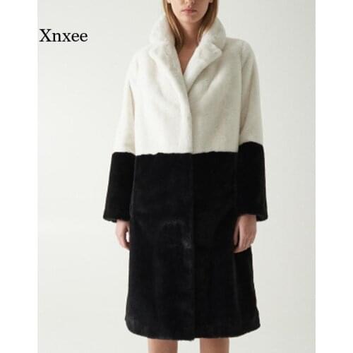 Women Faux Fur Patchwork Jacket Parka Winter Jacket Hairy Long Coat Lapel Overcoat Thick Warm Clothes Female Plush Coats Outwear