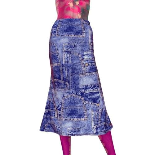 Women Casual Long Skirt High Waist Tie-Dyed Floral Printed Pattern Beach Skirt For Women Dark Blue Multicolor Summer Denim Skirt