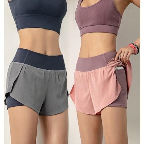 Womens Anti-empty Yoga Shorts High Waist High Elastic Belt Pants Two-in-one Womens Summer Yoga Womens Shorts