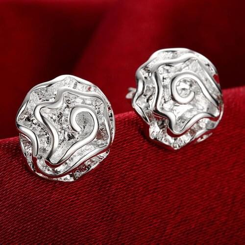 925 Sterling Silver Beautiful Elegant Rose Flower Stud Earrings Silver For Women Fashion Silver Jewelry Christmas