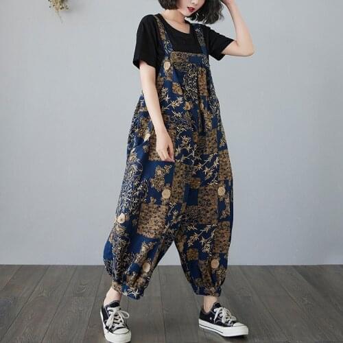 Fashion Lady Girls Vintage Rompers 2021 New Arrival Women Clothes Loose Wide leg pants Sleeveless Summer Jumpsuits Overalls