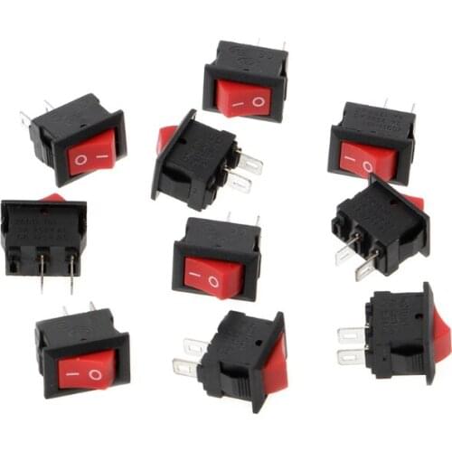 10Pcs 10x15mm 2 Pin SPST ON/OFF Soldering Terminal Boat Rocker Switch 3A AC 250V