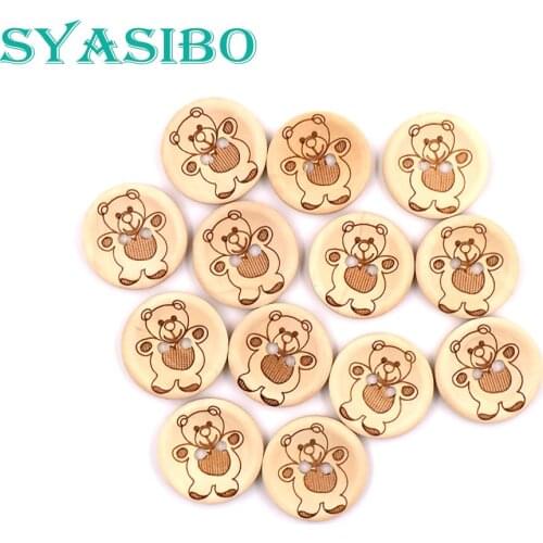 15mm/20mm/ 25mm Bear laser natural wooden button kids hat toy accessories sewing wood button supplies -AD0099B