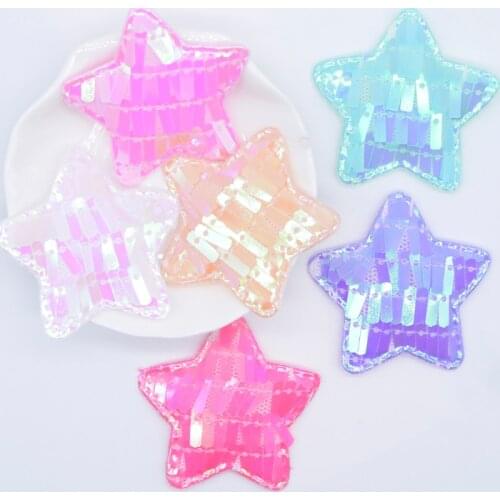24Pcs 48mm Glitter Colorful Paillette Padded Patches Star Applique for DIY Clothes Hat Ornament Headwear Hair Clips Accessories