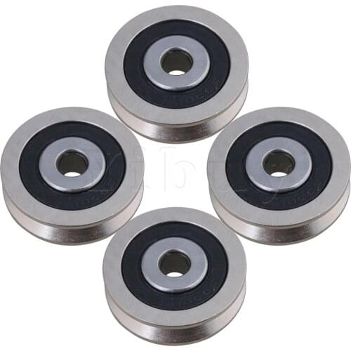 4 x Guide Door Pulley Wheel Rail Ball Bearing 0.6" ID Steel Pulley Wheel
