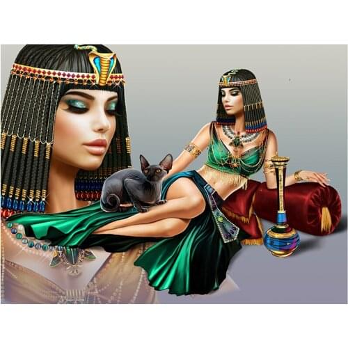 5D DIY Full Round Diamond Painting Cleopatra 3D Embroidery Cross Stitch Egypt Queen Rhinestone Mosaic Home Decor Art Y1460