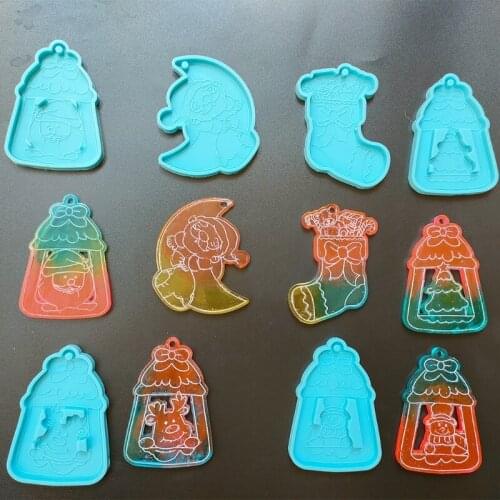 Shiny Silicone Mold Christmas Socks Keychain Epoxy Resin Mold DIY Keychain Jewelry for Christmas Day Gift Craft