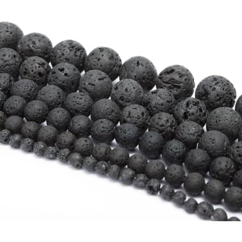 Natural Stone Black Lave Beads 4 6 8 10 12 14MM Pick Up Size Round Rock Volcanic Spacer Beads for DIY Bracelets Jewelry Making