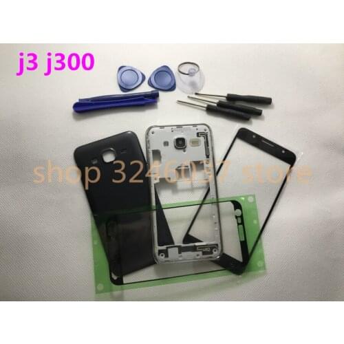 Full Housing Cover Case Middle Frame+Battery Cover+Front Screen Glass Lens For Samsung Galaxy J3 J300 J300F 2015 Single dual SIM