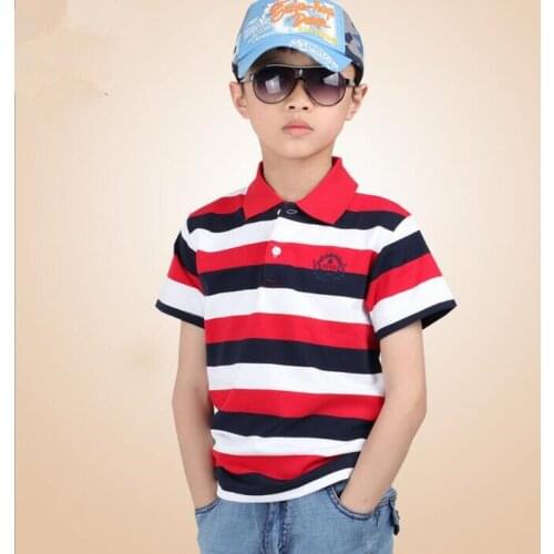 2018 summer new fashion childrens clothing boys stripe printed cotton short-sleeve shirts kids casual O-Neck leisure top tees