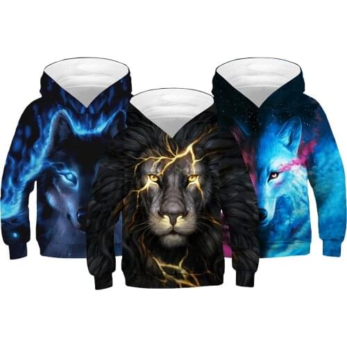 3-12 Years 3D Print Lion Boys Hoodies Teens Autumn Spring Hooded Sweatshirt For Boys Kids Clothes Long Sleeve Pullover Tops