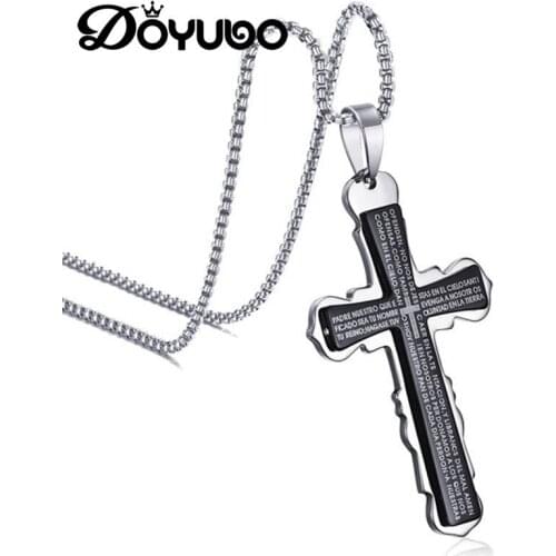 DOYUBO European Design Black Stainless Steel Cross Pendant Necklace For Party Hot Sale Male Cross Charms Chain Accessories DC247