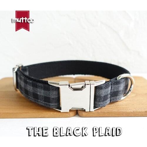 MUTTCO environment friendly dog collar THE BLACK PLAID flexible pet collar convenient to walk the dog 5 sizes dog collar UDC075