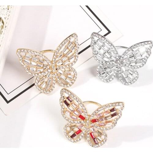 European And American Creative Hollow Three-Dimensional Rhinestone Butterfly Ring Fashion Luxury Color Metal Ring