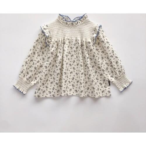 FOCUSNORM 1-8Y Princess Lovely Kids Baby Girls T Shirts Tops Ruffles Neck Long Sleeve Flowers Print Loose Tops