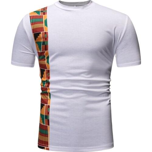 Patchwork African Dashiki Print T Shirt Men New Short Sleeve Tee Shirt Homme Streetwear Casual African Clothes M-XXL