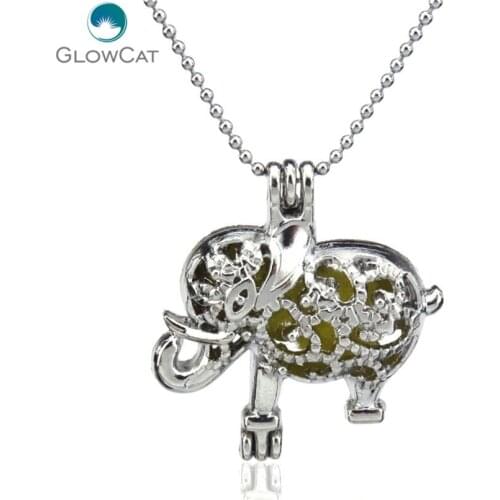 K21 Silver Animal Circles Elephant Diffuser Locket Necklace Aromatherapy Steel 16" Aroma Essential Oil Diffuser Locket