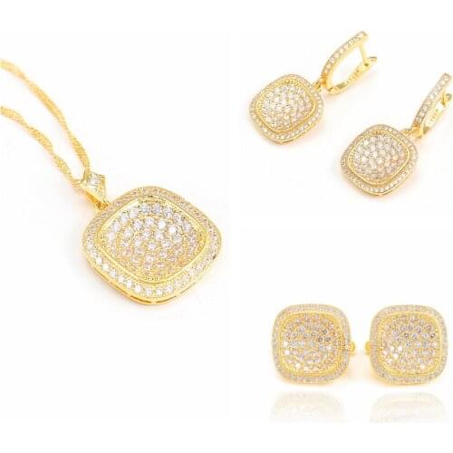 1PC Sale Necklace Earrings Set Square Charms Chain Necklace Delicate Hoop Earrings Simple Geometric Jewelry Sets for Women