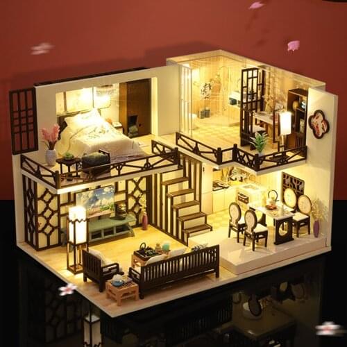 New Miniature Dollhouse Kit Diy Doll House Furniture For Dolls Chinese Style Wooden Little House Toys For Children Birthday Gift