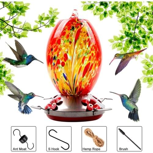 Colorful Hummingbird Food Feeder Hand Blown Glass Feeder Drinker Water Feeding Bowl for Yard Outdoor parrot accessories