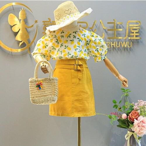 2021 Summer Girls Suit Floral Puff Sleeve Top+ Denim Skirt 2 Pcs Suit Girls Kids Clothes Sets Outfits Children Clothing Set