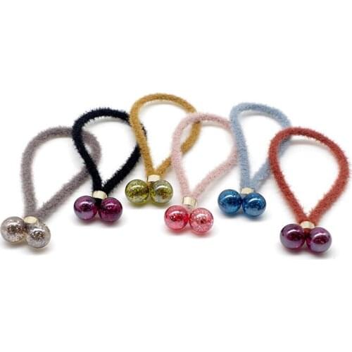 Cute Elastic Rubber Hair Bands Girls Ponytail Holders Psychedelic Starry Sky Beads Plush Hair Rope Headdress Hair Accessories