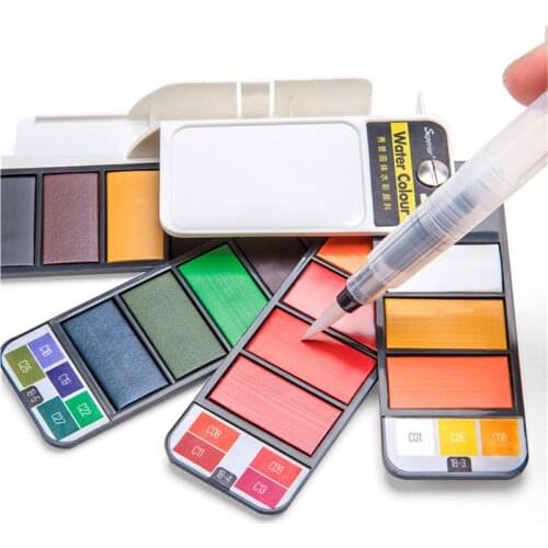 18 Colors Superior Portable Solid Water Color Paint Brush Set Watercolor Pigment For Artist Student Art Outdoor Painting Tool