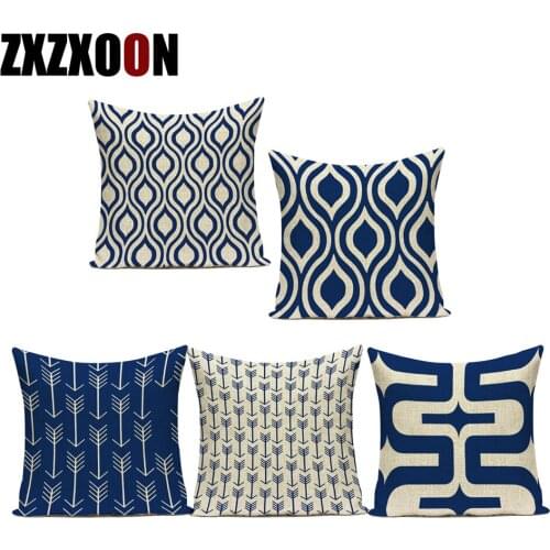 Polyester Cushion Covers Dark Blue Geometric Stripe Decorative Throw Pillows Pillowcases For Sofa Chair Seat Car Outdoor