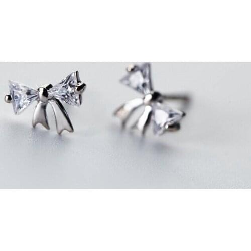 Korean Style Simple Earrings Fashion Exquisite Temperament Zirconia Bowknot Stud Earrings