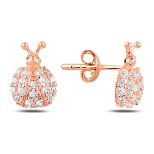 Silver 925 Sterling Ladybug Zircon Stone Earrings