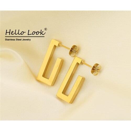 HelloLook Geometric Square Women Earrings 18K Gold Plated Big C Shape Fashion Exaggerated Earrings Hot Popular Jewelry