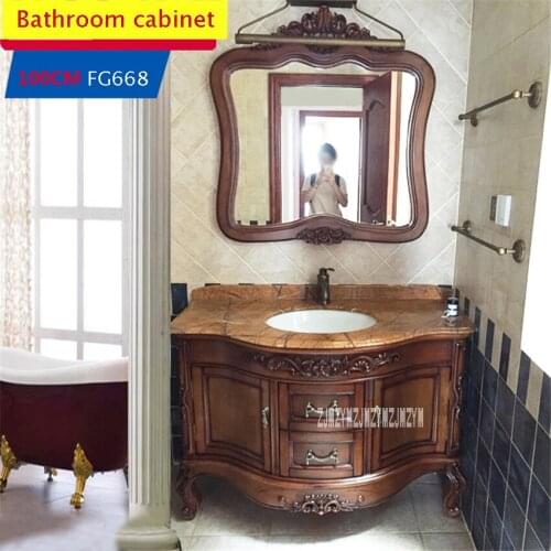 100CM FG668 European Style Bathroom Cabinet Combination Solid Wood Bathroom Cabinet High-quality Wash Basin Cabinet Combination
