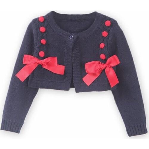 Navy Blue Baby Jackets for Girls Sweater Cardigan Red Bow Baby Girls Coat Toddler Baby Clothes for 1 2 Years Old OKC205004