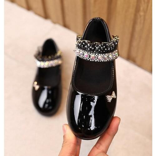 2020 Girls Leather Shoes Spring Autumn New Fashion Rhinestone Bow Little Girls Soft Shoes Baby Performance Shoes Toddler E234