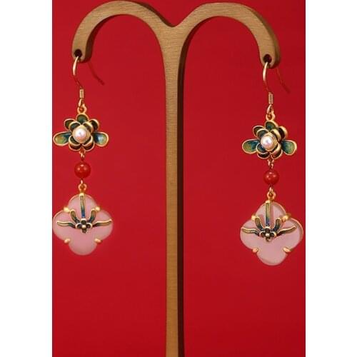 Vintage Chinese Style Jewelry Exquisite Colorful Enamel Lotus/Flower Long Drop Earrings For Women Wedding Party Valentines Gift