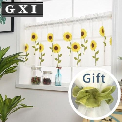 Sunflower Embroidery Half Curtain Bay Window Home Decoration Door Drapes Simple Romantic Coffee Valance Partition For Kitchen