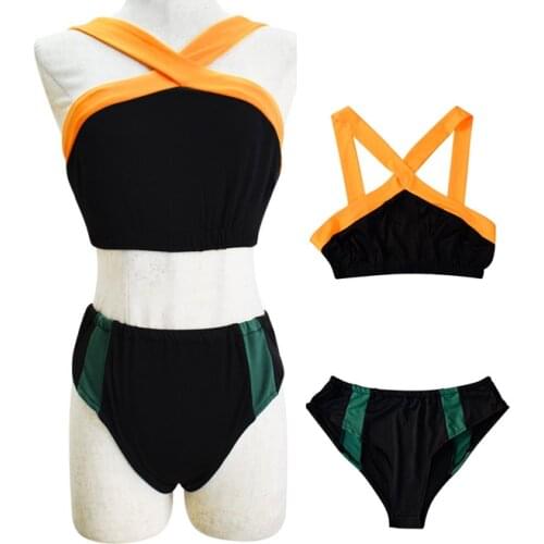 Wonens Anime Cospaly Bakugo Katsuki Kacchan Costume Battle Suit Spliced Bikini Split Swimsuit Swimming Swimwear Bathing Outfit