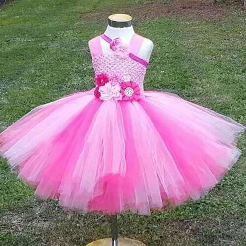 Hot Pink Flower Girls Dresses for Wedding Party Pink Baby Girls Birthday Clothes Princess Tutu Dress for Children