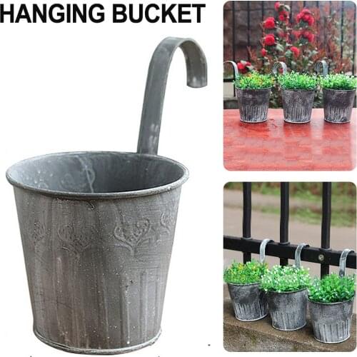 Iron Flower Tub Pot Garden Hanging Balcony Plant Home Decor Metal Iron Potted Planter Unloading Hook Simulation Pots Decor