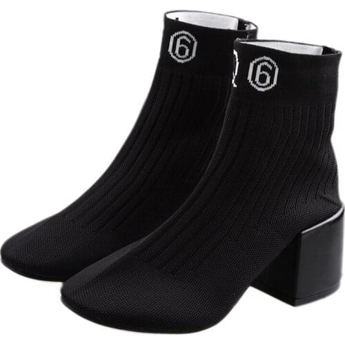 Booties Female Socks Boots Summer 2019 New Wild In The Round Head Thick With High Heel Thin Knitted Elastic Shoes