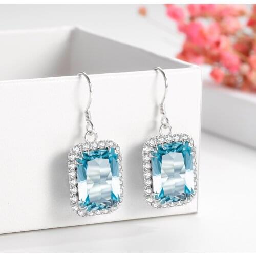 Szjinao Vintage 100% 925 Sterling Silver Aquamarine Gemstone Earrings For Women Sparkling Top Quality Wedding Party Fine Jewelry