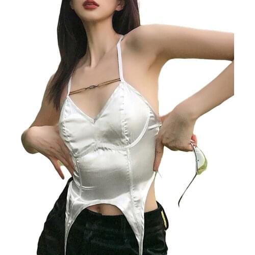 2021 New Women V-neck Crop Top Summer Fashion New Close-fitting Camisole White Solid Color Tops With Lrregular Hem S/ M/ L