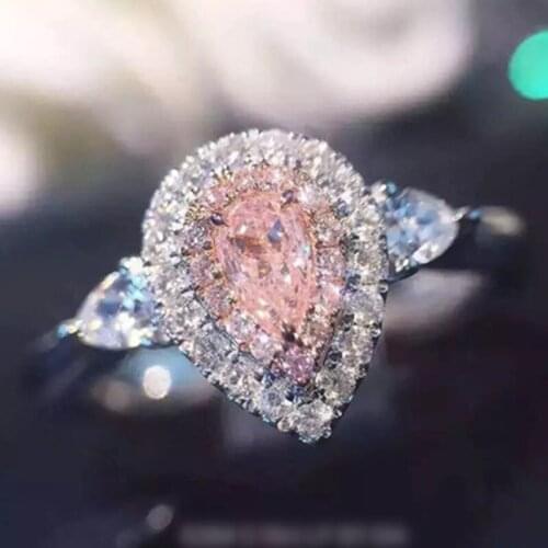 Fashion 925 Sterling Silver Ring Luxury Drop-cut 2ct Diamond Pink 2 Surround Pave setting CZ Wedding Rings For Women jewelry