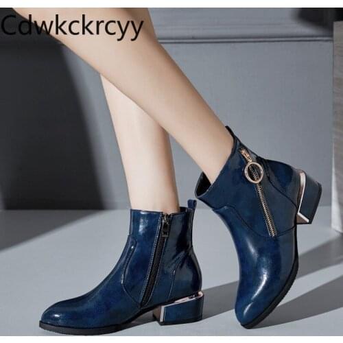 Winter The New fashion Round head Thick heel Martin boots black blue Red wine Plus velvet Keep warm High heel Women boots 34-43