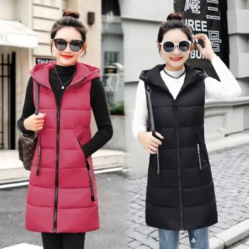 2021 Winter Womens jacket Windproof Warm Long Cotton Waistcoat Casual Sleeveless hooded femme coat vest women Oversize parkas