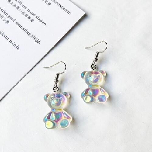 1Pair Drop Earrings Gummy-Bear AB color Flatback Resins Creative Dangle Jewelry For Children And Woman