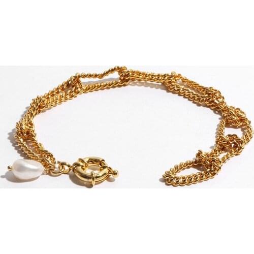 2021 New 100% Natural Pearls Double Layer Bracelet Women Jewelry Elegant 14KGF Metal Chain Bracelet Gift 16.7cm