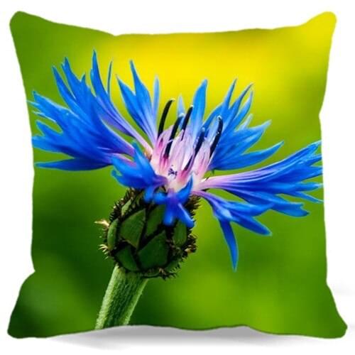 2d print cotton polyester Blue Chrysanthemum green pillow case sofa cushions cover home car chair decoration 18x18"
