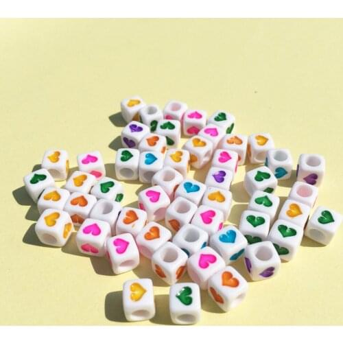3000Pcs 6*6MM White with Colorful Heart Printed Acrylic Cube Beads Plastic Square DIY Jewelry Findings Hearts Bead 400pcs